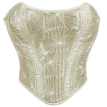 BiZtdJrK Women s Corsets Lace Up Boned Overbust Corset Bustier Lingerie Floral Embroidery Tube Tops Bodyshaper Top Hoy Oferta Flash Gold M