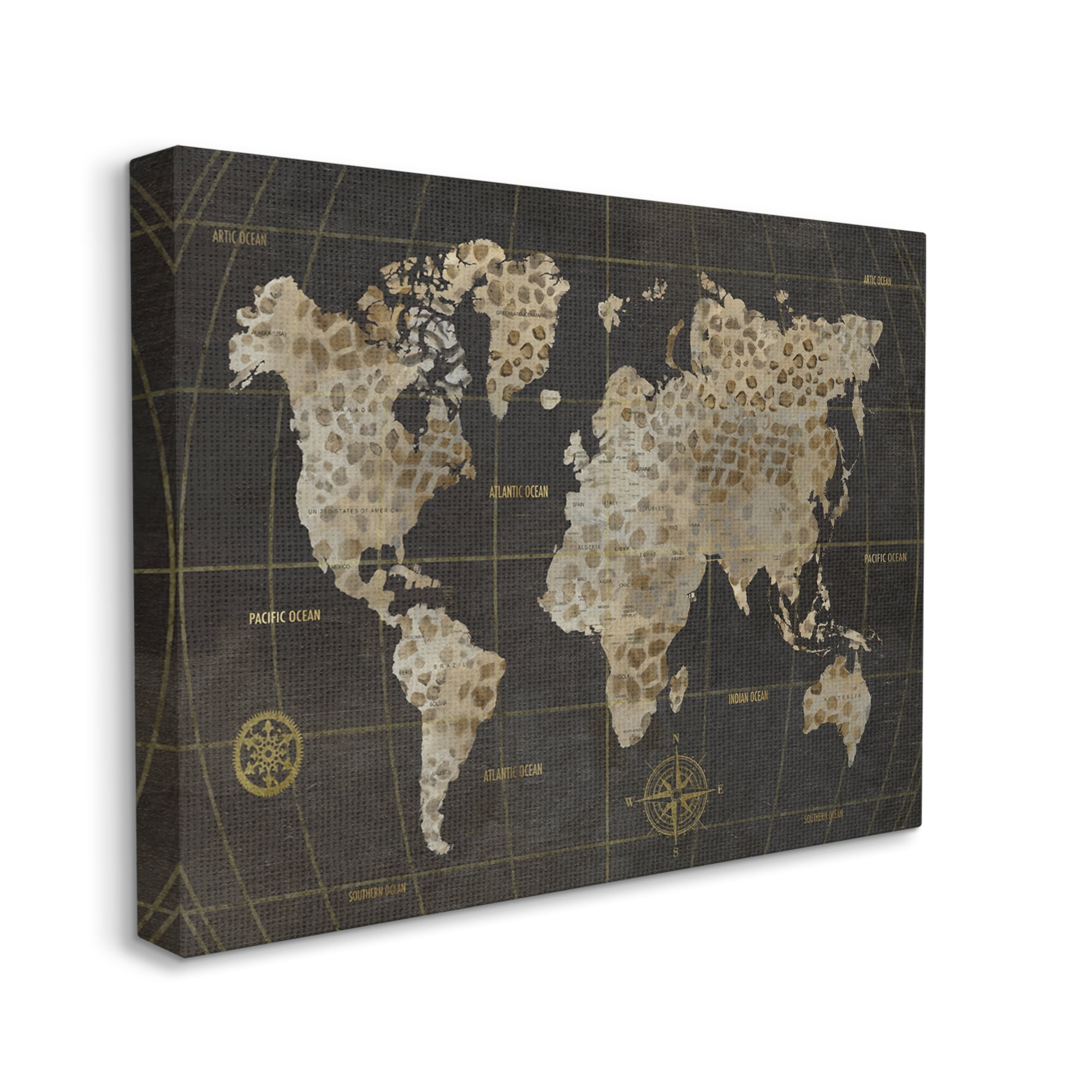 Stupell Industries Rustic Giraffe Animal Pattern Atlas Map Compass Graphic Art Gallery Wrapped Canvas Print Wall Art, Design by Nan