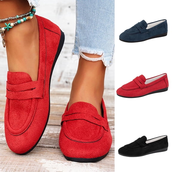 Lenago Ballet Flats for Women Wide Width Flats Round Toe Slip On Comfortable Daily Shoes Casual Office Work Wedding Comfort Soft Red Size-7.5