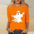 thumbnail image 2 of Virmaxy Womens 2024 Halloween Irregular Printed Round Neck Sleeve 3/4 Sleeve T-Shirt Tops Seven Sleeve Crew Neck Tops/Shirts Orange-2 M, 2 of 4