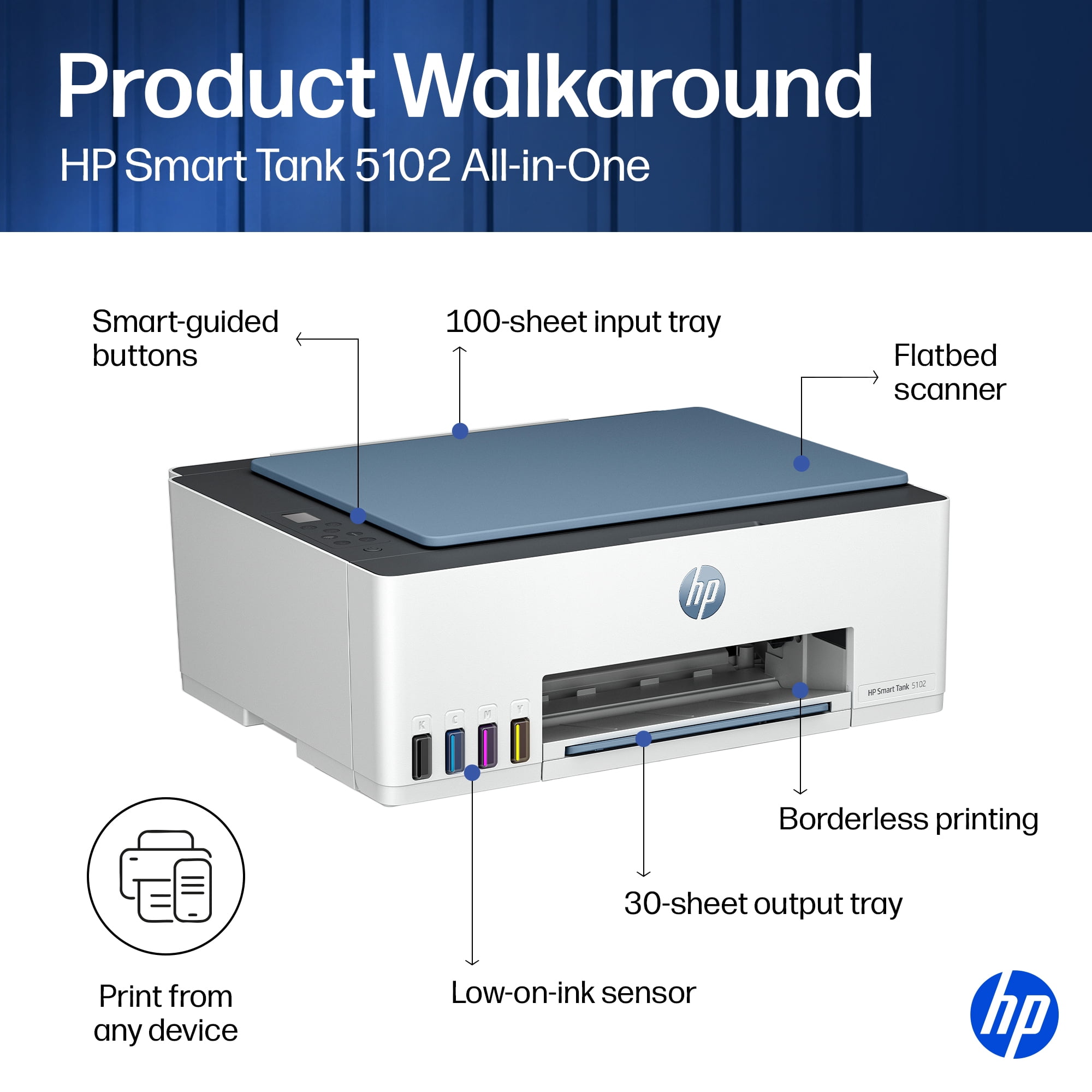 HP Smart Tank 5102 Wireless All-in-One Color Inkjet Home Printer