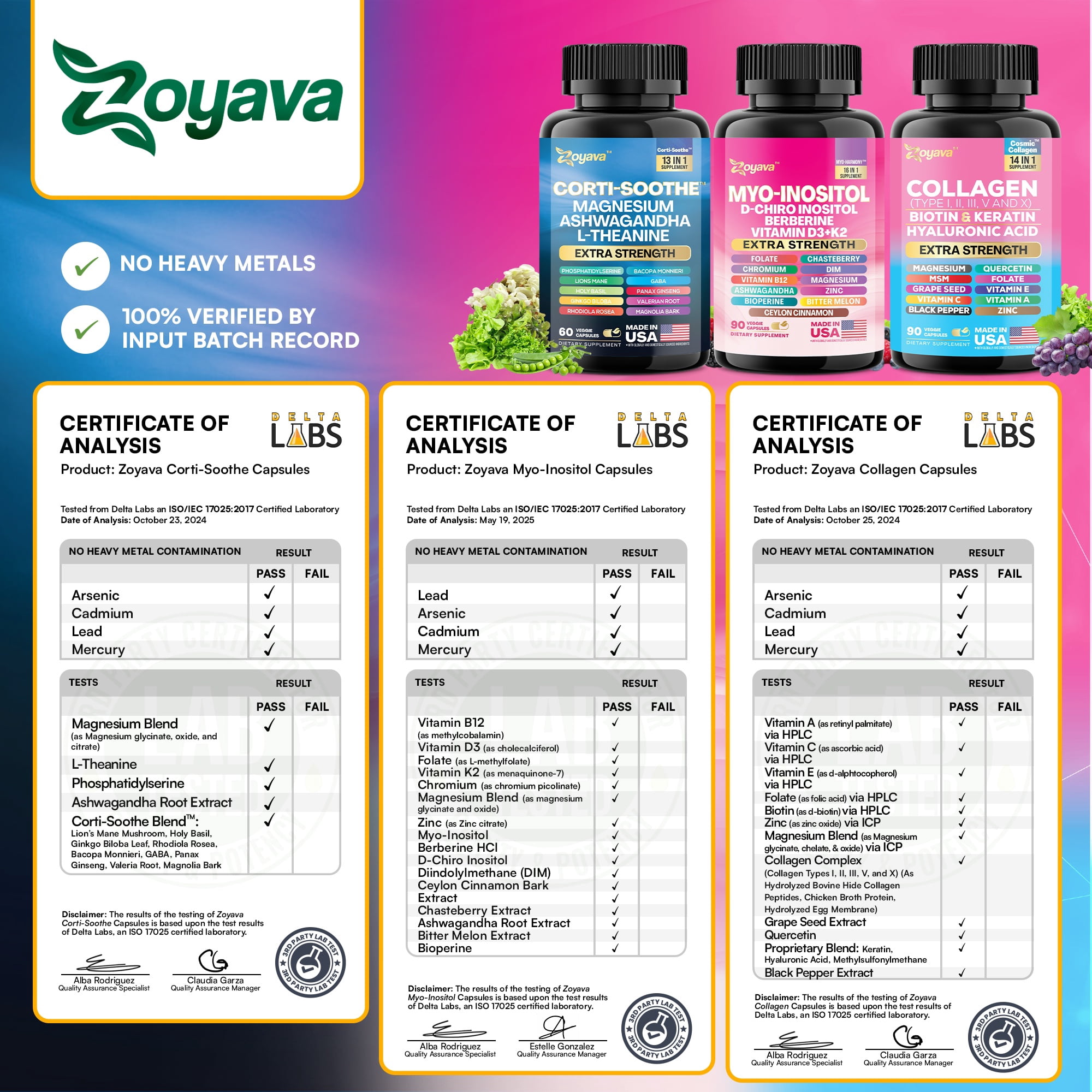 Zoyava Women's Supplement with Myo-Inositol, Collagen, and Corti-Soothe, 60 Capsules