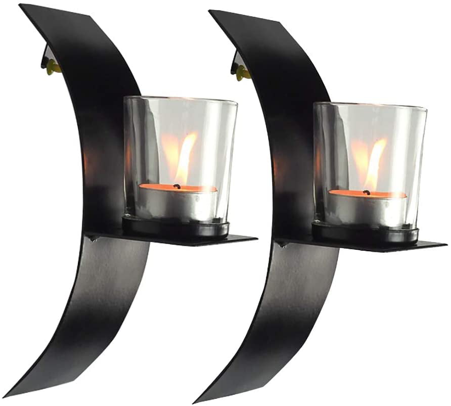 Dining Room Decoration 2 Pcs Candle Holder Wall Candle Sconce Modern Art Candle Holder with 2Pcs Glass Cups & Screws for Living Room Bathroom 