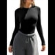 thumbnail image 1 of Camisetas Básicas de Cuello Redondo y Larga para Mujer, Corte Ajustado, Ropa Informal para Salir y Hacer Ejercicio, Camisetas de Punto Acanalado. Negro M, 1 of 8