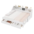 thumbnail image 4 of Euroco Wood Twin to King Size Captain Bed with Trundle and Drawers, Storage Platform Bed with Bookcase and USB Charging Station, White, 4 of 12