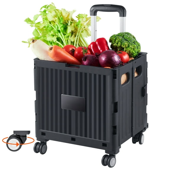 KFFKFF Collapsible Service Trolley, Supports up to 110 lbs, Portable Hand Truck with Robust Extendable Handle and 4 Swiveling Casters, Ideal for Travel, Shopping, Transporting Goods, Office Tasks