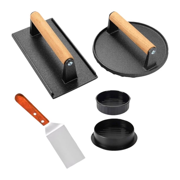 Prensa para hamburguesas, prensa para barbacoa, prensa para carne de alta resistencia, plancha para prensar carne conjunto de 4