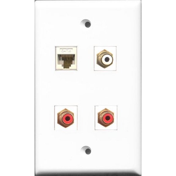 RiteAV - 2 Port RCA Red and 1 Port RCA White and 1 Port Cat6 Ethernet White Wall Plate
