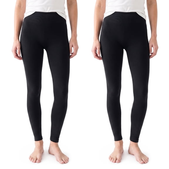 MUK LUKS Women's 2 Pack 4" High Waisted Fleece Lined Leggings