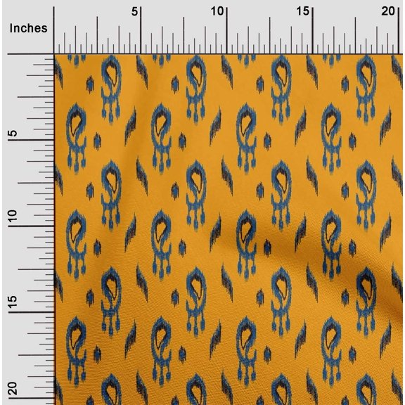 oneOone Organic Cotton Poplin Twill Fabric Paisley Ikat Print Sewing Fabric BTY 42 Inch Wide