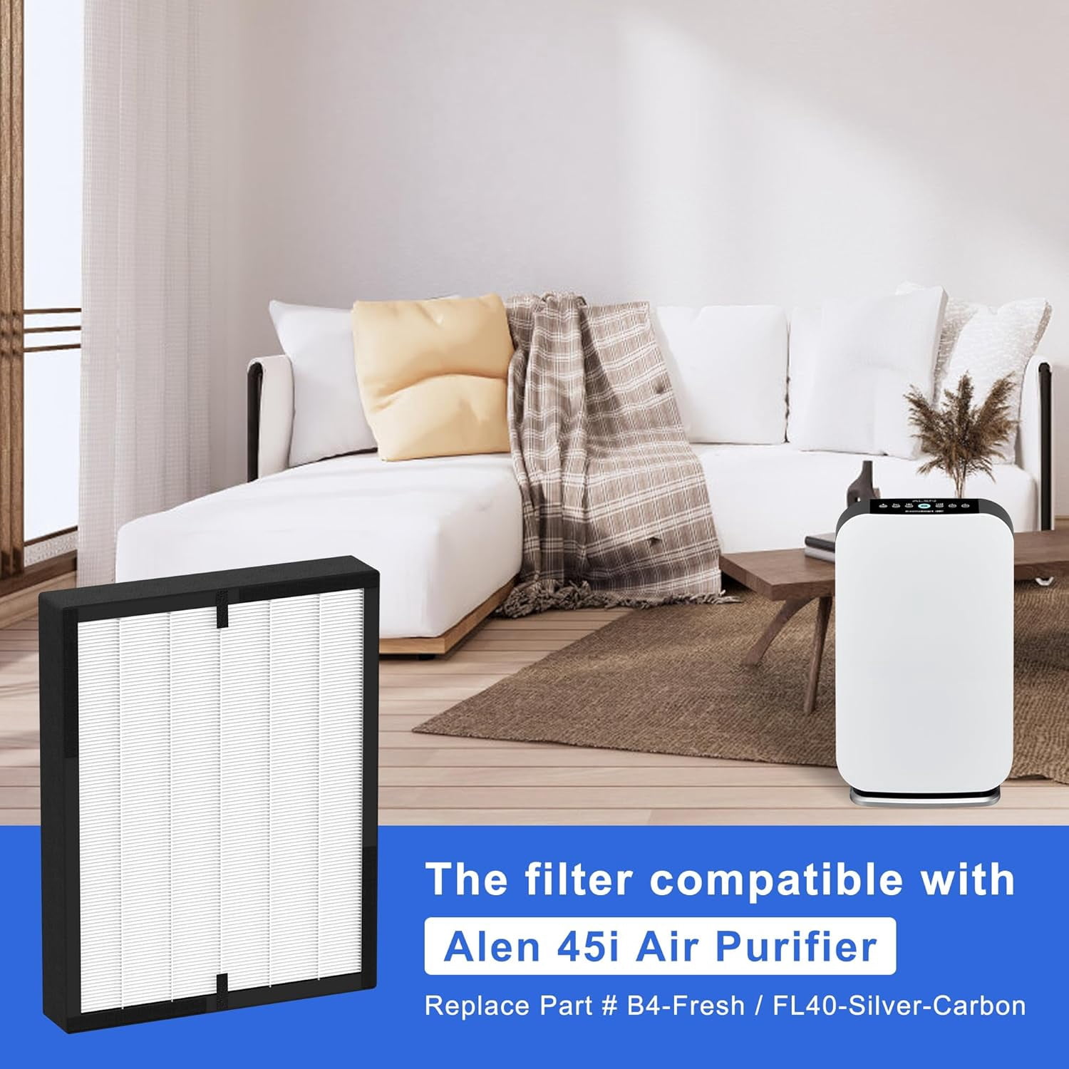 True HEPA 45i Replacement Filter, Compatible with 45i air purifier, Compared # B4-Fresh/FL40-Silver-Carbon, 2 Pack 3-in-1 HEPA Filter + 4 Pcs Activated Carbon Pre Filter