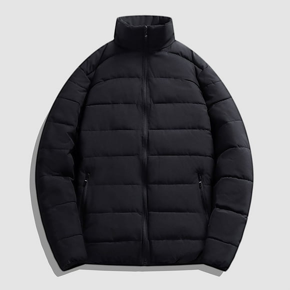 Amzcrzy Men Polyester Coat Men's Winter Solid Color Stand Collar Down Jacket Zipper Cardigan Pocket Long Sleeve Padded Jacket Coat Winter Jacket for Men Jackets for Men Puffer Jacket Men