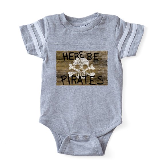 CafePress - HERE BE PIRATES_Y - Cute Infant Baby Football Bodysuit