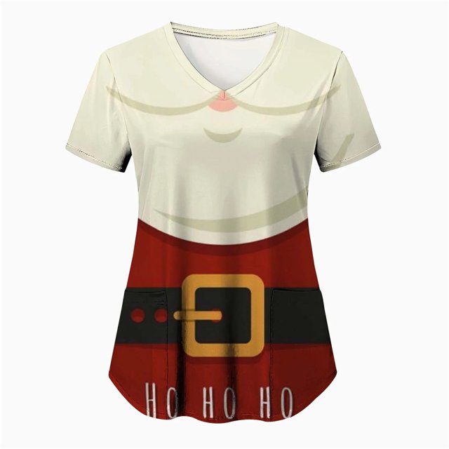 Tops de Enfermería de Navidad para mujer, uniforme de trabajo, Blusa de manga corta con cuello en V, ropa de enfermería, uniforme de túnica para enfermeras
