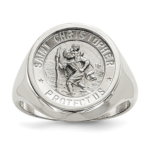 Lex /& Lu Sterling Silver Mens Saint Christopher Ring