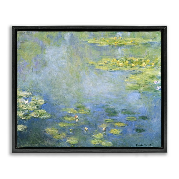 Stupell Industries Classical Monet Green Water Lilies Landscape & Nature Painting Black Floater Framed Canvas Art Print Wall Art, 21 x 17