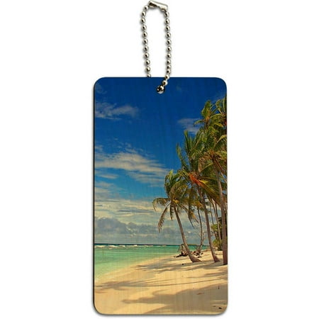 Vacation Tag - Tropical Beach Island Sky Clouds Vacation Wood ID Tag Luggage Card for Suitcase