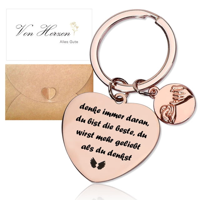 Llavero regalo, regalo despedida, llavero en forma de corazón con tarjeta de felicitación y sobre kraft, regalo despedida, regalo creativo cumpleaños Navidad