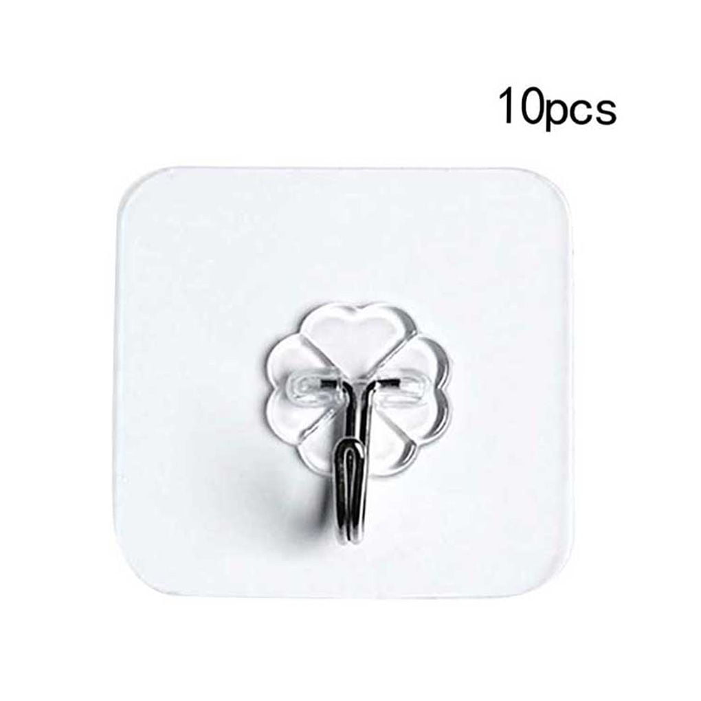 10Pcs Removable Self Adhesive Hooks Wall Door Plastic Strong Sticky Hook Holder