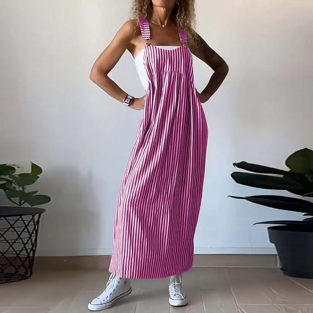WILLBEST Vestidos Verano para Mujer Vestido A Rayas de Moda para Mujer | Vestido Skater con Tirantes de Moda Extra Grande