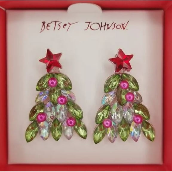 Betsey Johnson Xmas Pink and White Christmas Tree Stud Earrings