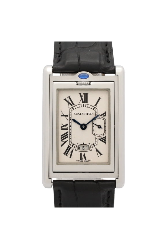 Pre-Owned Cartier Tank Basculante LM Watch, Stainless Steel, Leather Strap, Men's, Ivory...