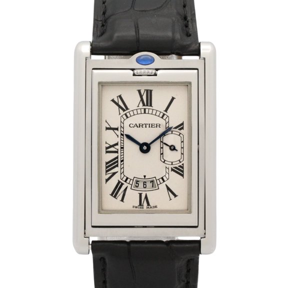Pre-Owned Cartier Tank Basculante LM Watch, Stainless Steel, Leather Strap, Men's, Ivory...