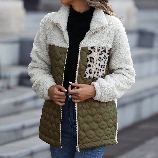 Babysbule 2023 Manteaux d'Hiver pour Femmes Veste en Peluche Décontractée à Manches Longues Col Rond Ample Patchwork Fermeture Éclair Double Face