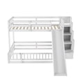 thumbnail image 3 of Twin Over Full Bunk Bed with Slide, Storage Staircase, Solid Wooden Floor Bunk Beds with Guardrails and Door, Maximize Space（White), 3 of 9