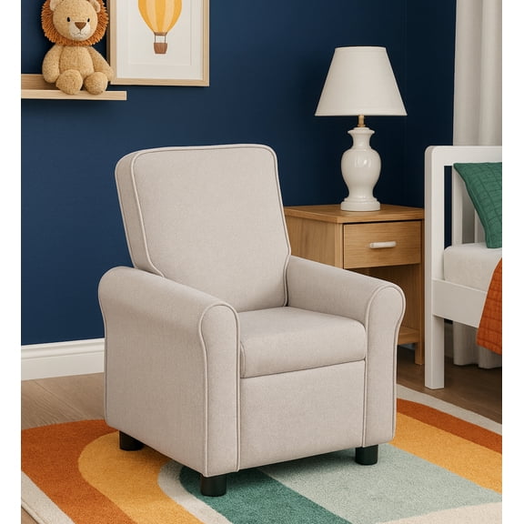 Olive & Opie Jordan Kids/Toddler Recliner Chair - Push Back Lounge Sofa for Boys & Girls Age 3 , Greige
