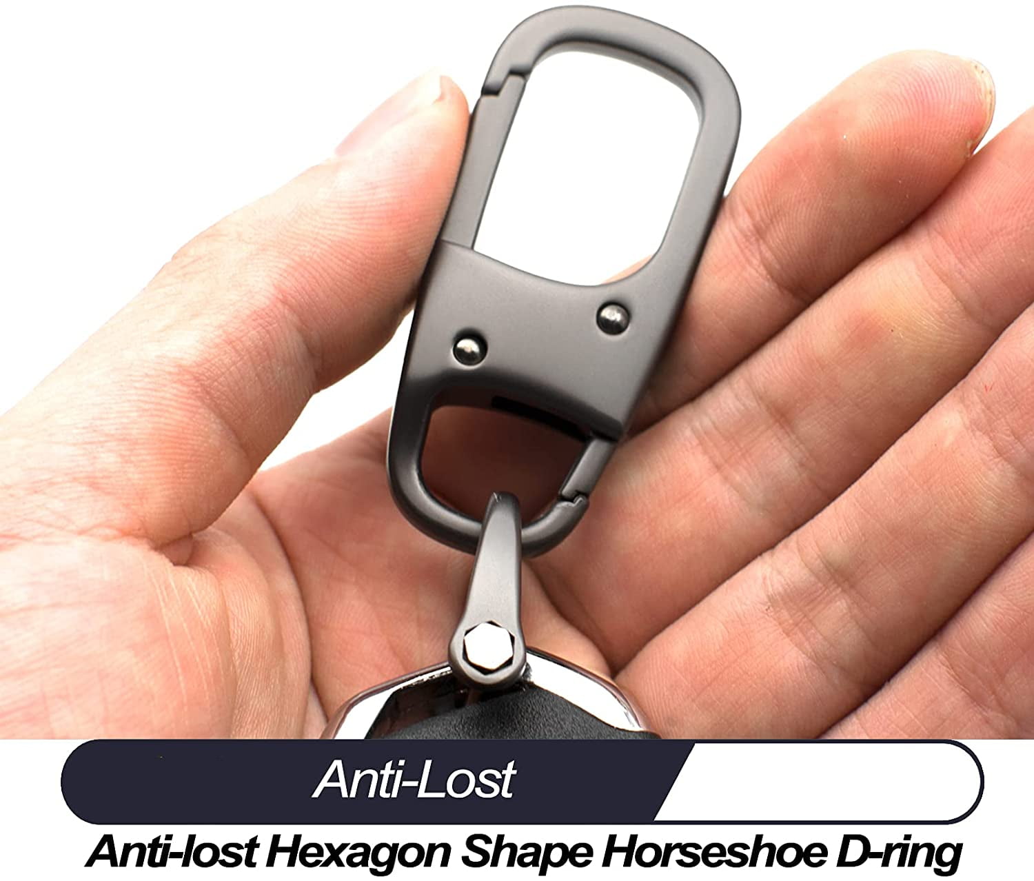 Metal Keychain Car Fob Key Chain Holder Clip with Detachable Valet Key Ring & Anti-Lost D-Ring for Men and Women - Gunmetal