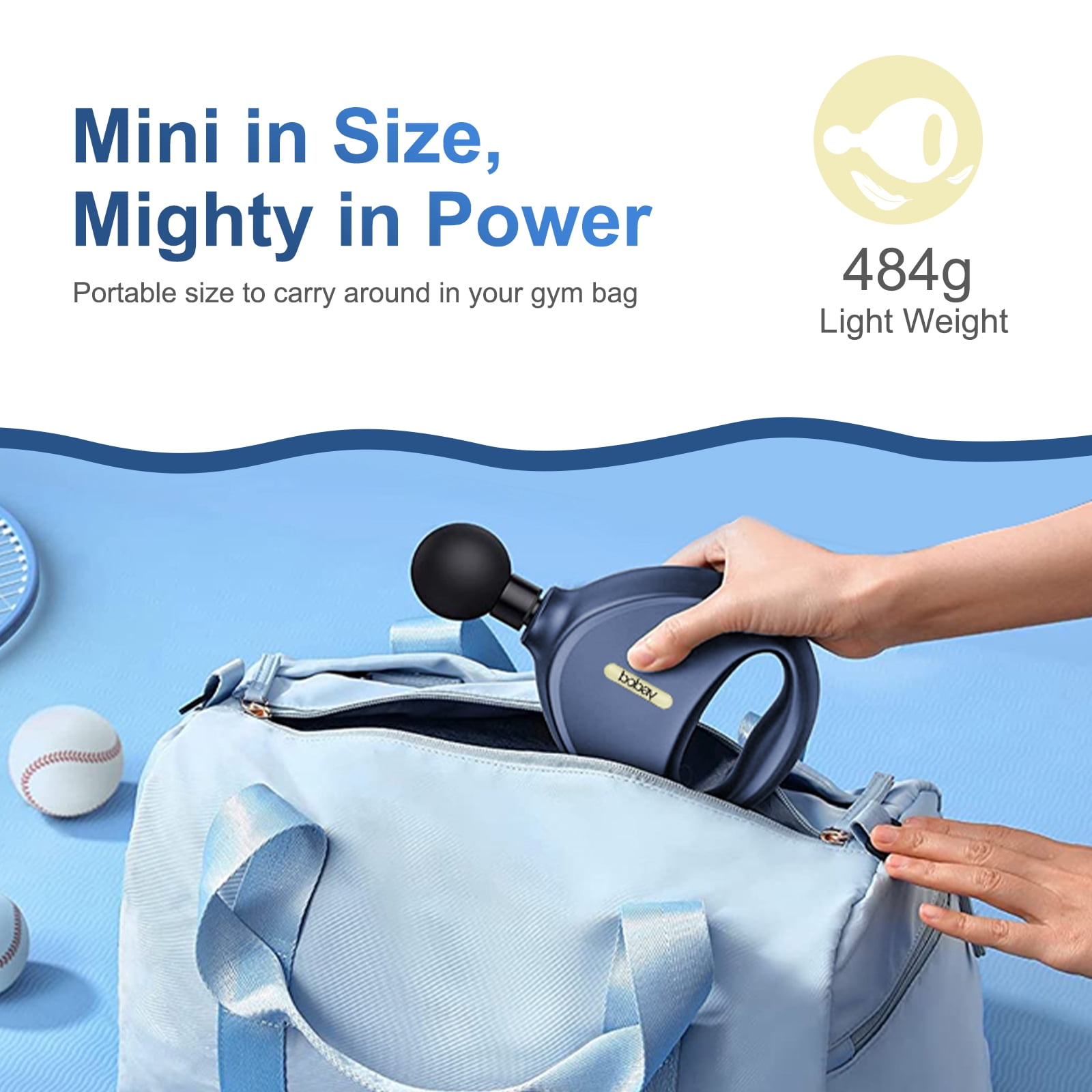 BoBay Mini Ring Massage Gun, Portable Deep Tissue Muscle Massager Powerful Brushless High Torque Motor, Quiet 4 Speeds Fascia Gun 4 Heads for Back Neck Shoulder Body Massagers Relaxation