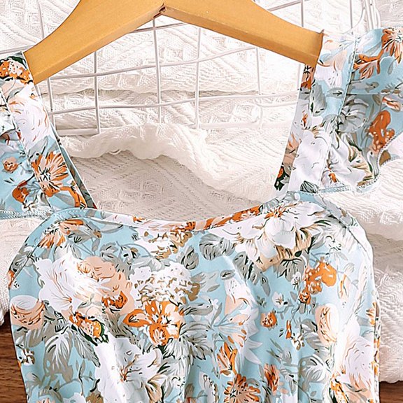 Vedolay Shirt Dress Toddler Girls Princess Cartoon Twirl Dress Ruffle Bottom Blue Summer Flutter Sleeves Clothes,Blue 4-5 Years