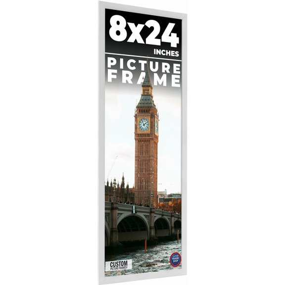 8x24 Frame White Solid Wood Picture Frame Includes UV Acrylic Shatter Guard Front, Acid Free Foam