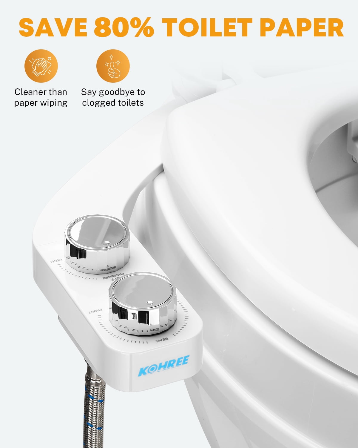 Kohree RV Bidet-360°Self Cleaning, Adjustable Dual Nozzle,Included Metal Mounting Hardware and Hose for Most RV Toilets