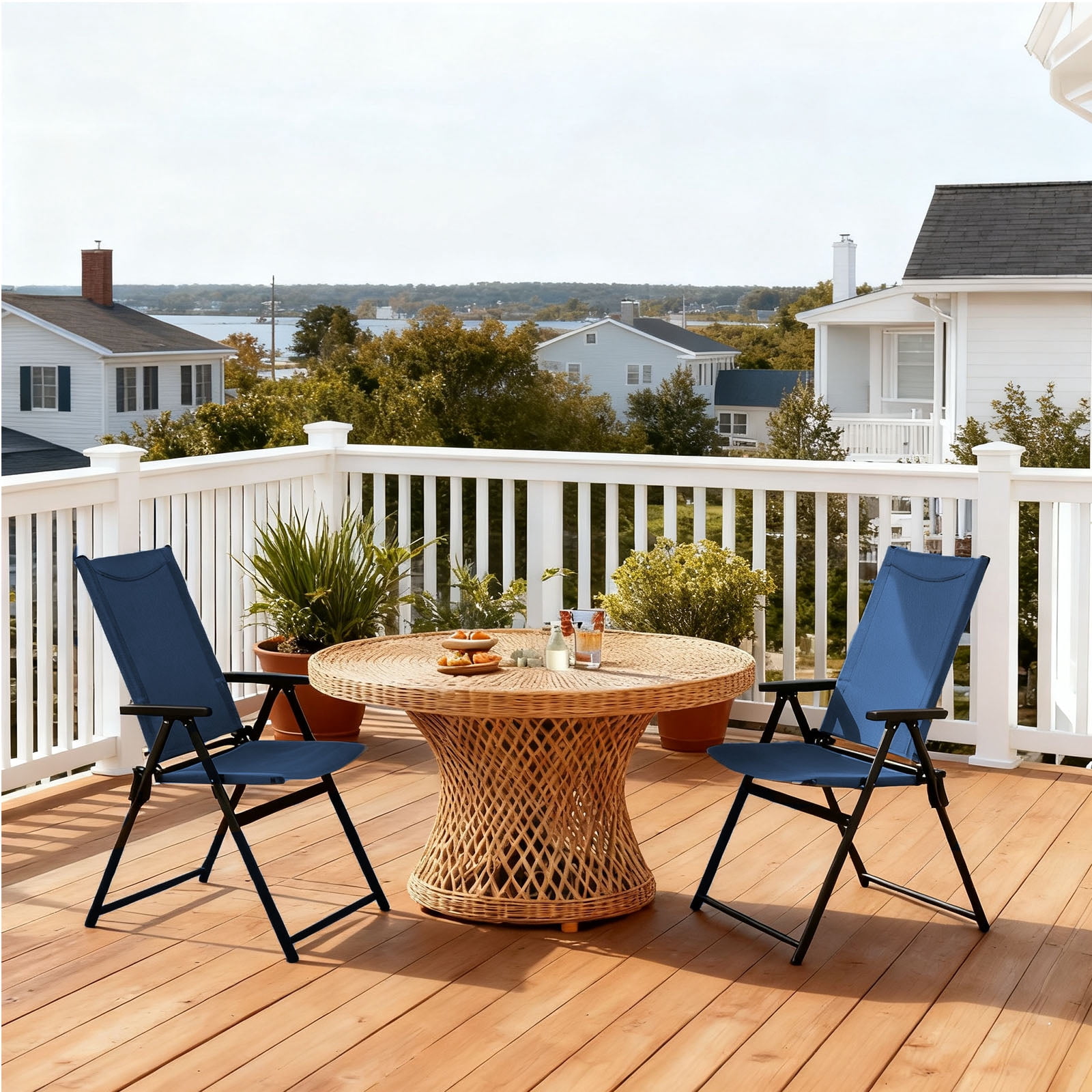 SHGJ&SOFT Set of 2 Folding Chairs，Outdoor Patio Chair with Armrests for Porch Camping Pool Beach Deck Lawn Garden (Blue, 2 PC)