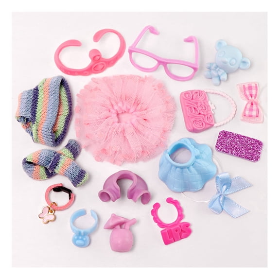 16PCS Mini Jacket Collar Necklace Bow Hat Scarf Glasses Crown and More Accessories Set for lps Pet Toys