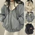 thumbnail image 2 of Lady Winter Coat Thick Fleece Lining Loose Hooded Long Sleeves Solid Color Double-sided Wear Zipper Closure Work Dating Travel Jacket, 2 of 8