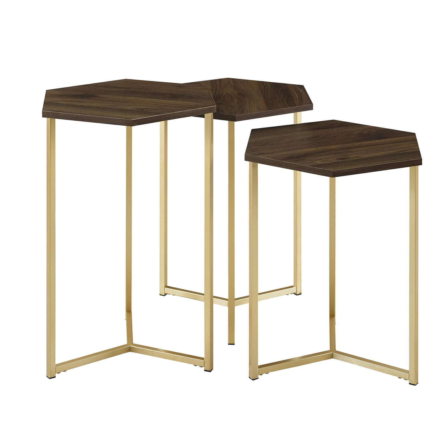 Manor Park Modern Wood Nesting Tables, Set of 3, Dark Walnut/ Gold