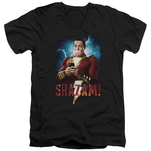 Shazam Movie Blowing Up Adult V-Neck T-Shirt 30/1 T-Shirt Black