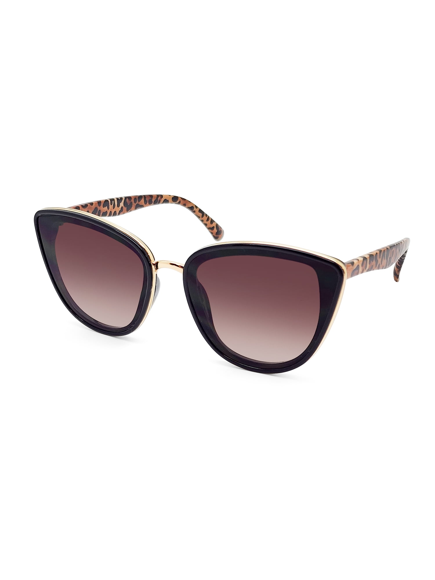 Womens Plastic Cat Eye Black Frame Brown Lens Sunglasses