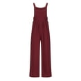 thumbnail image 3 of ZZwxWA Linen Overalls for Women Loose Fit Sleeveless Jumpsuits Straps Bib Overall Baggy Pleated Palazzo Pants with Pockets, 3 of 5