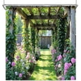 thumbnail image 4 of Spring Garden Landscape Shower Curtains Flower Plant Vine Green Leaves Outdoor Scenery Wooden Corridor Grassland Bathroom Decor Hanging Cloth Curtain Set with Hooks-72"W x 78"L (Pack of 1), 4 of 7