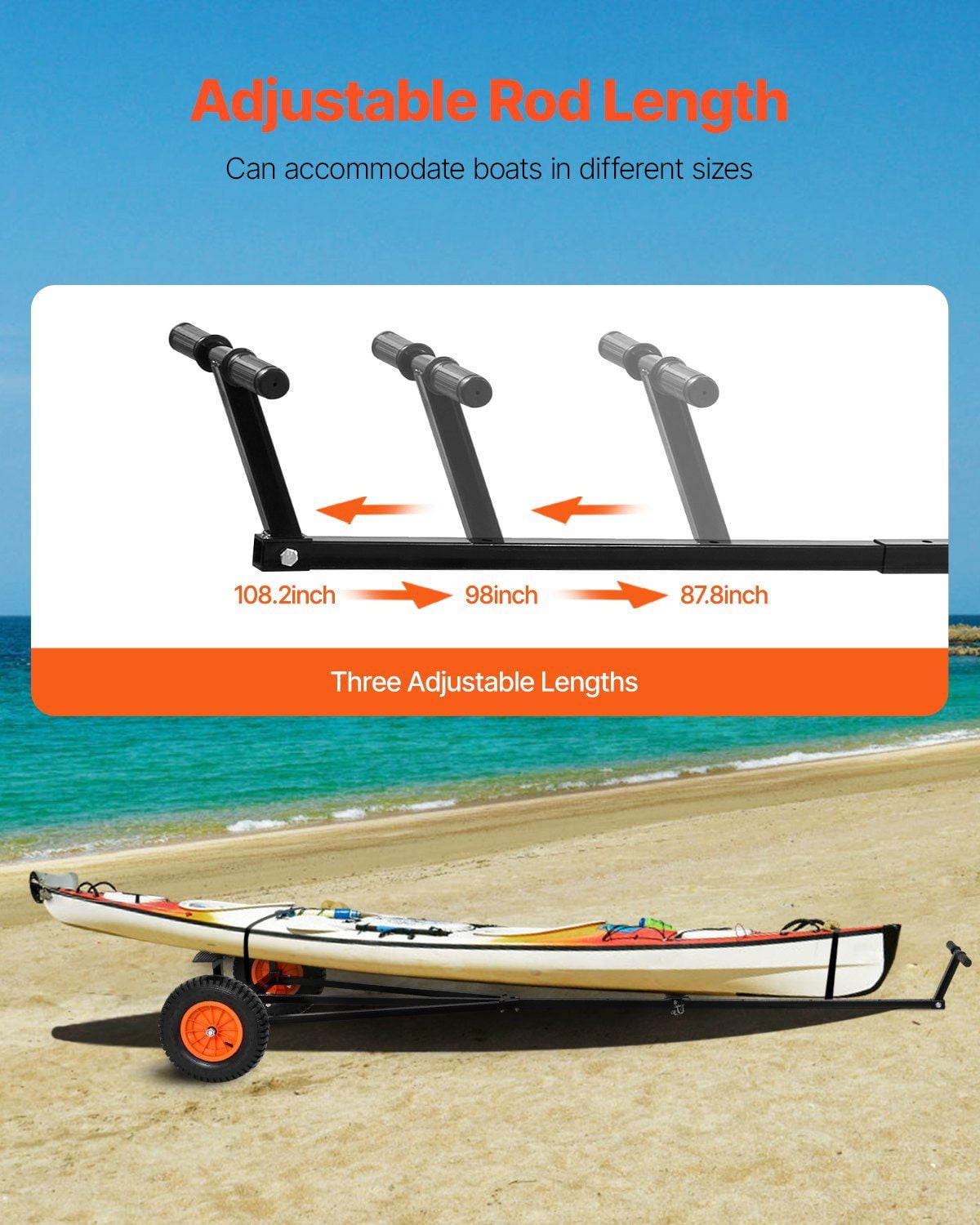 Boat Trailer Dolly 420lbs Capacity Adjustable Length Carbon Steel Mover with 15.7 Inch Pneumatic Tires and Nonslip Bracket for Kayak Motorboat Fishing Boat