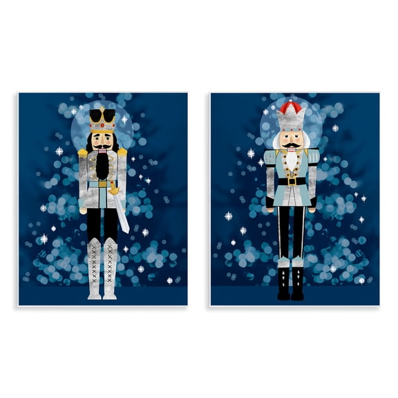 Stupell Industries Blue Nutcracker Figures Holiday Painting Unframed Art Print Wall Art, 11 x 14, Set of 2