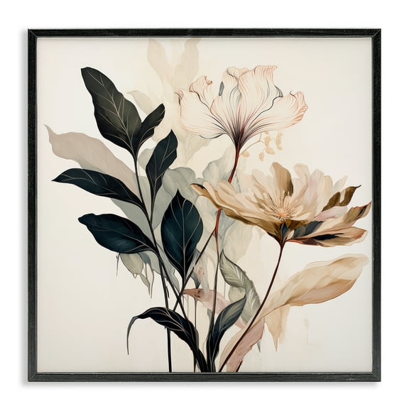 Stupell Industries Leaf Sprig & Flower Plants & Flowers Painting Black Framed Art Print Wall Art, 12 x 12