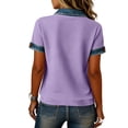 thumbnail image 6 of Denim Collar Pullover Sweaters for Women Casual Short Sleeve Waffle Knit Henley Tops Oversized Button Loose Fit Shirts, M, 6 of 9