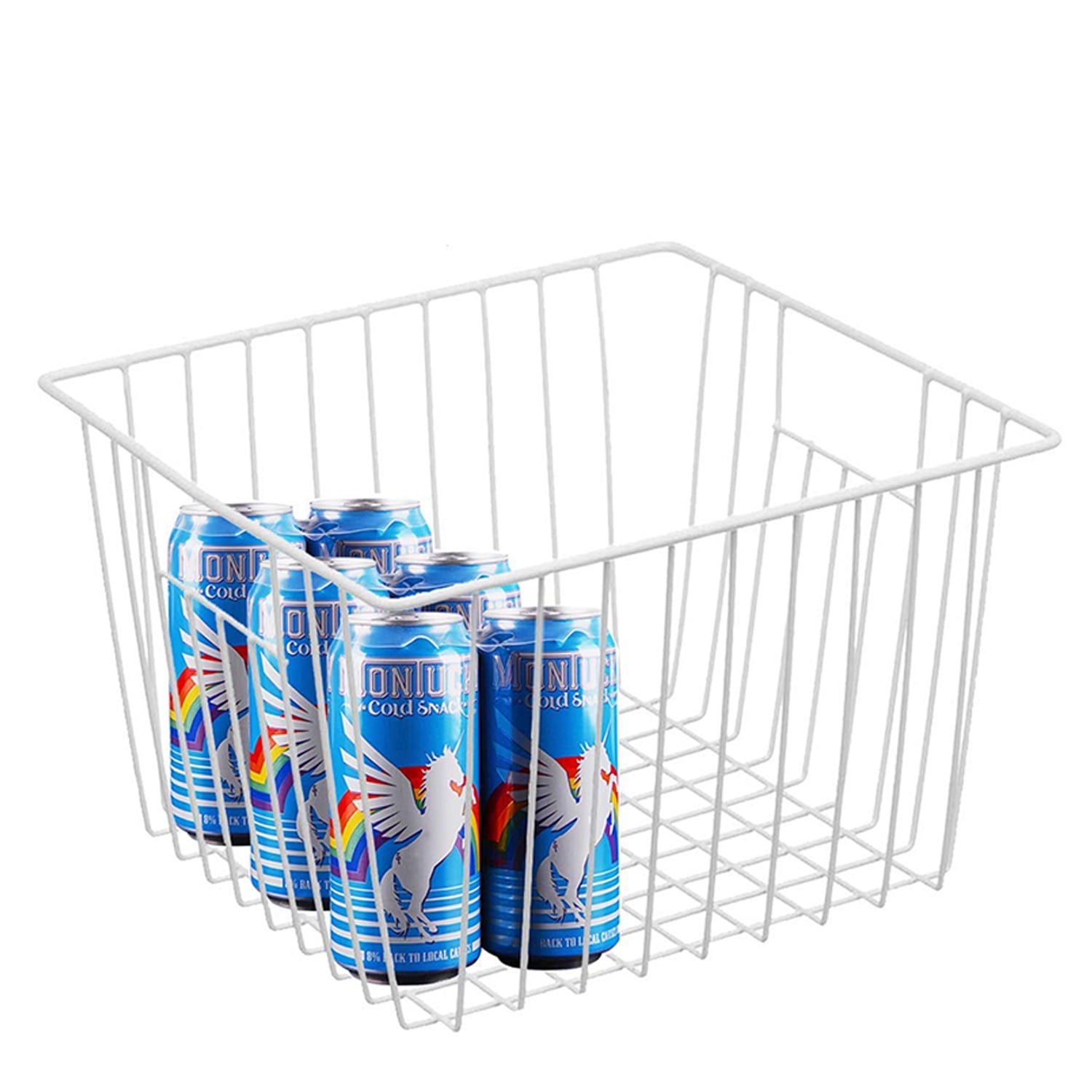 SANNO Freezer Wire Storage Organizer Basket, Refrigerator Storage Baskets Bins Organizer with Built-in Handles for Cabinets, Pantry, Closets, Bedrooms - Set of 2