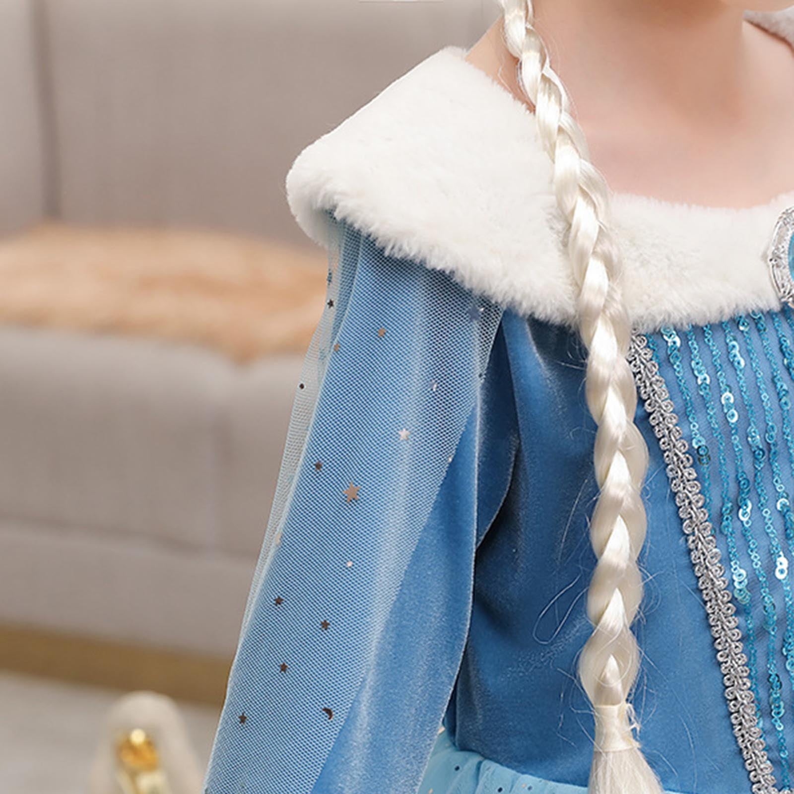 HAWEE Frozen Elsa Dress Girls Princess Costume Birthday Party Winter Fancy Velvet Faux Fur Collar Dress Up Long Sleeves