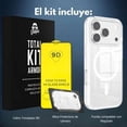 thumbnail image 2 of Mr. Gadgets Total Kit Armor Funda Transparente Magnética Con Animación Mica Pantalla Completa Cristal Templado 9d Mica Cámara Proteccion Para iPhone Magsafe 3 En 1 Compatible iPhone 17 Pro 2025, 2 of 9